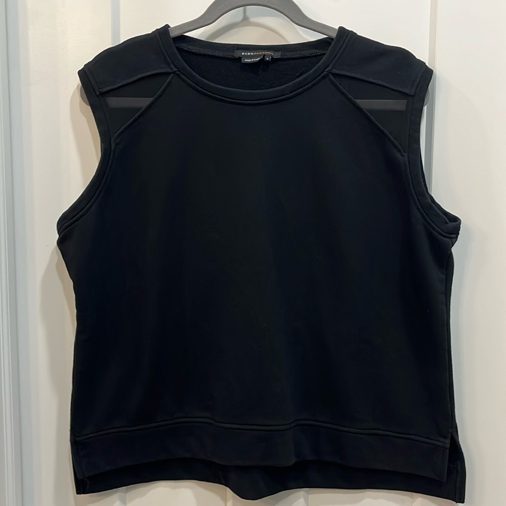 BCBG MAXAZRIA black muscle‎ tank with sheer cutouts